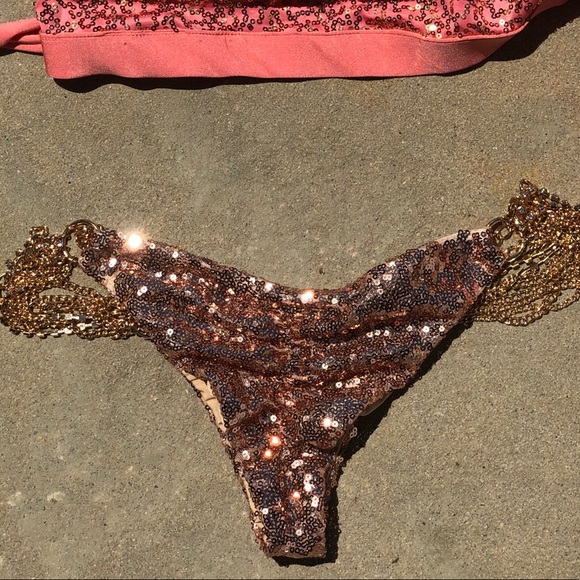 Coral halter sequin pinkini with glitz bottoms - Picture 3 of 3